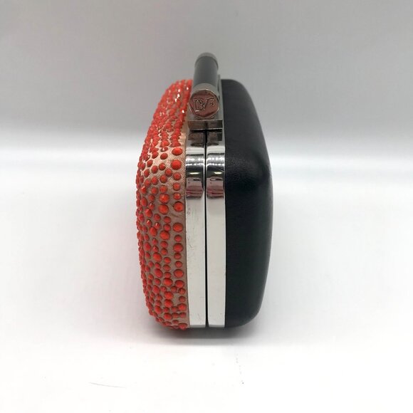 Diane von Furstenberg Bright Coral Small Crystal Embellished Convertible Clutch - Picture 3 of 10